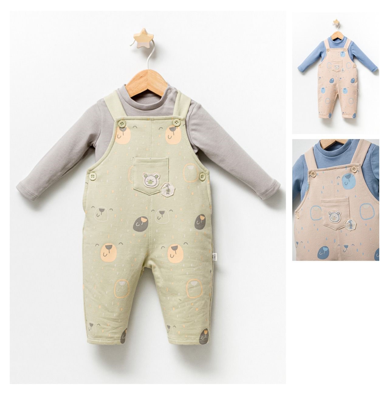 2-piece set camp printed dungarees and long sleeve top (FOR 3-6-9 MONTH)