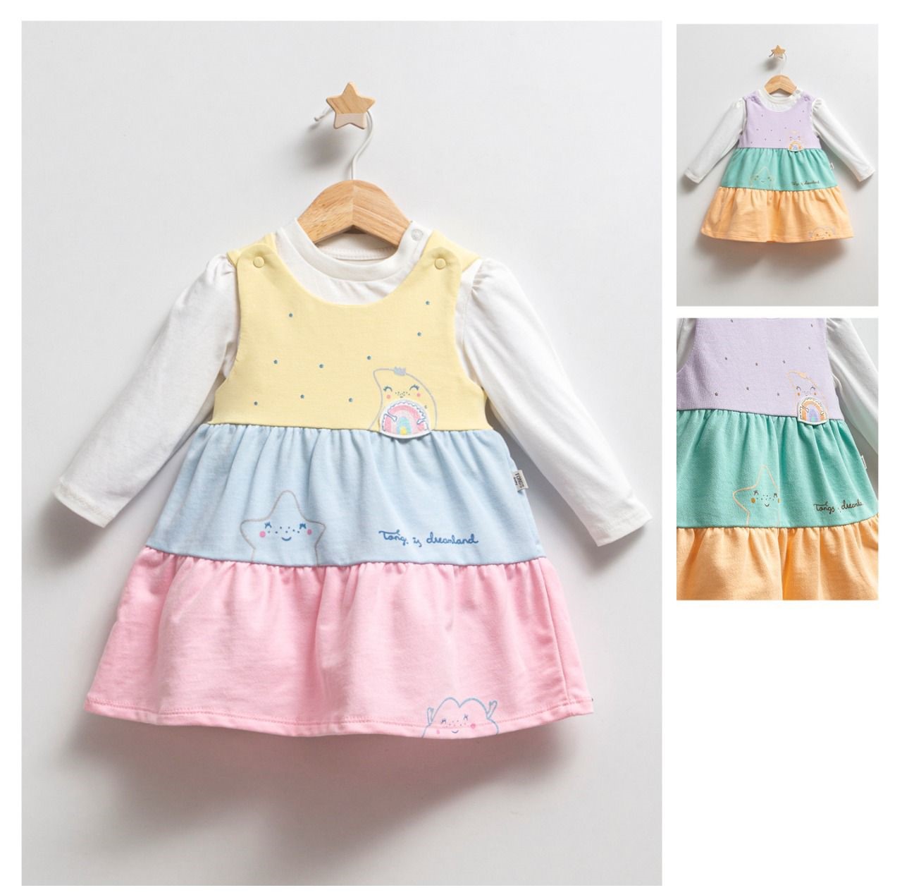  DUNGAREE DRESS WITH LONG SLEEVE TOP (FOR 6-9-12-18-24 MONTH)