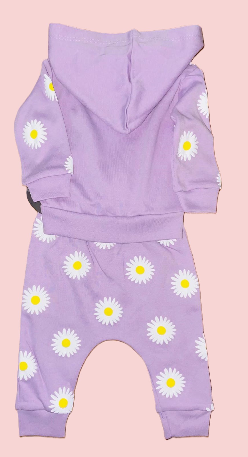 baby girl 0-3-6 months 3 pieces set purple pink hooded top long sleeve body trousers daisy