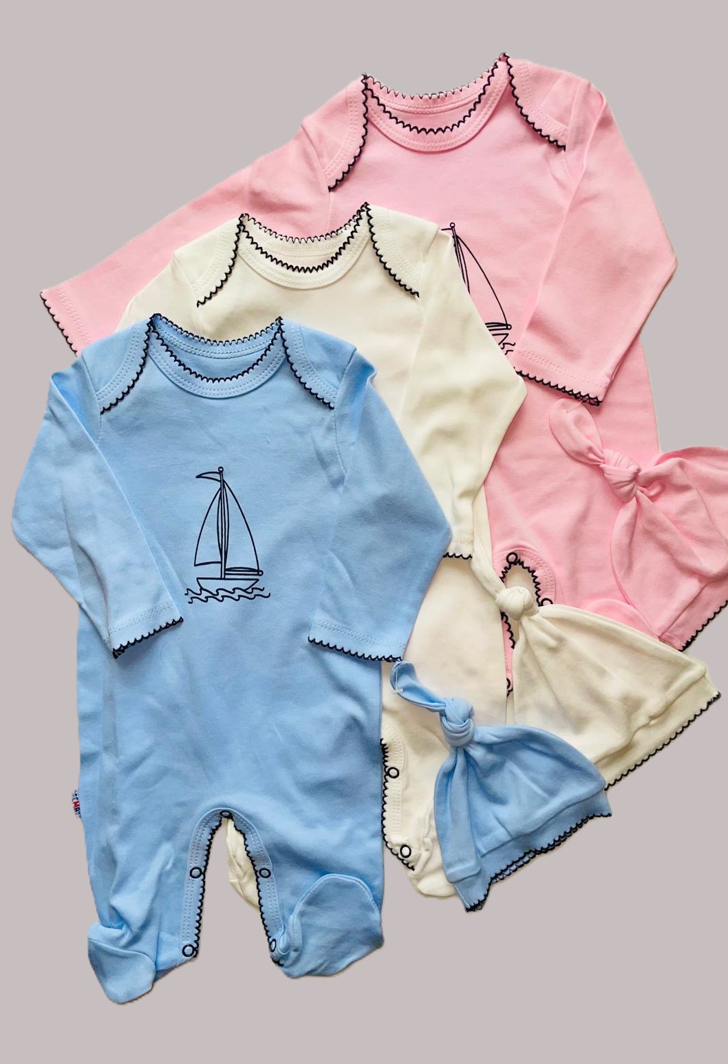 Baby Toddler 3-6, 9-12-18 M  cute bodygrow & hat pink blue white boat