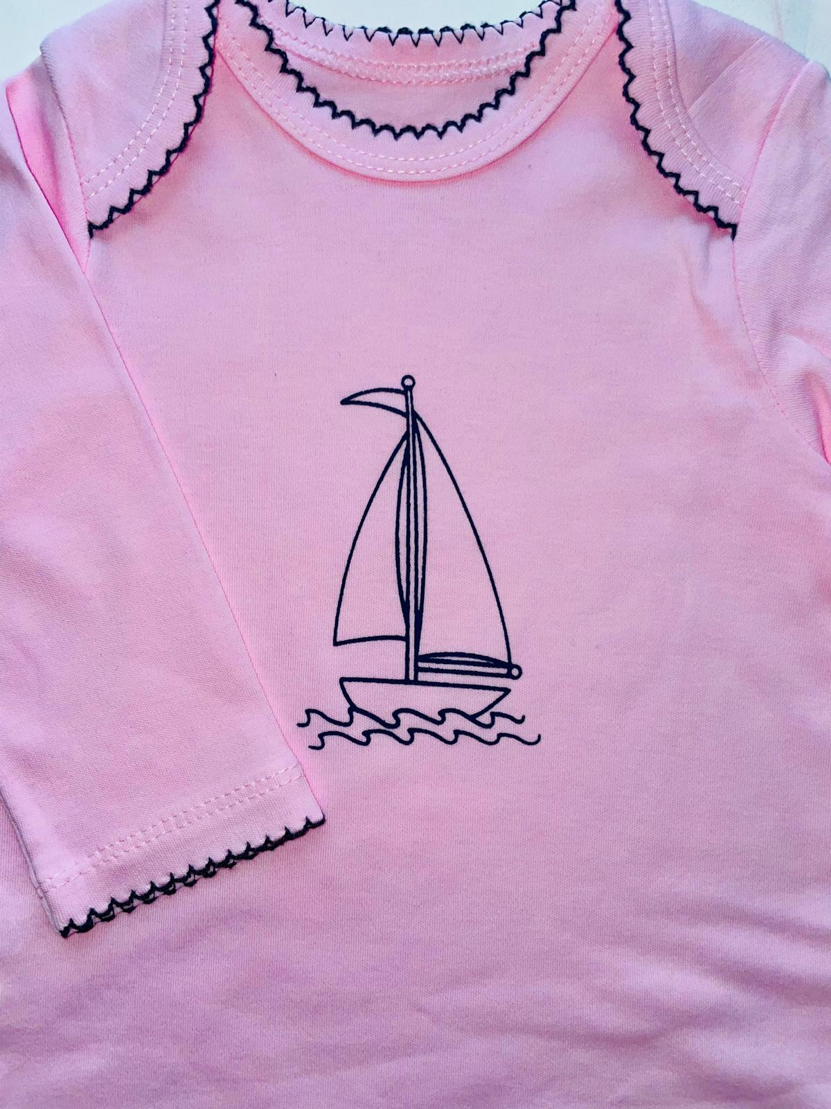 Baby Toddler 3-6, 9-12-18 M  cute bodygrow & hat pink blue white boat