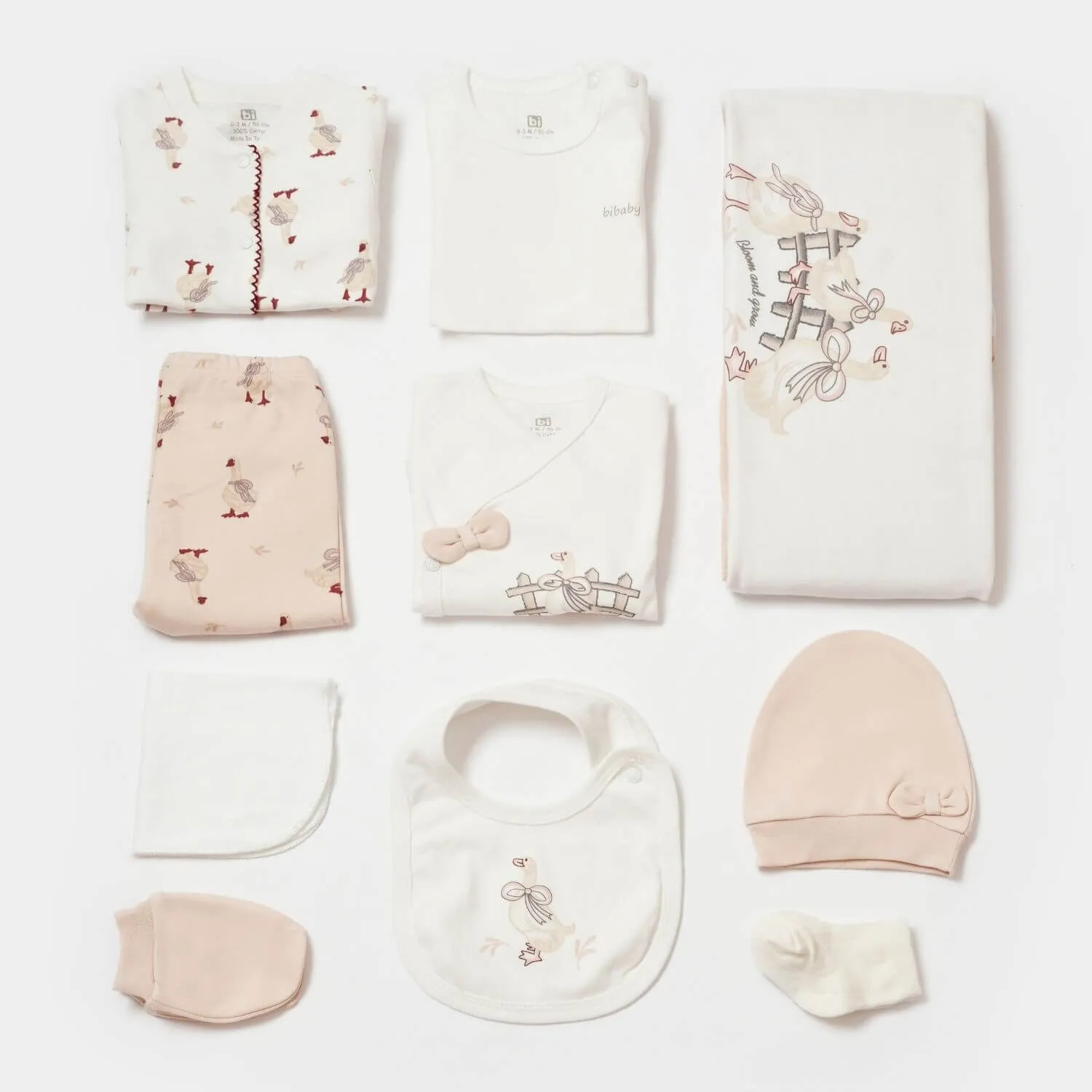 Bibaby Newborn Hospital Set 10-Piece - Twinn Duck, Ecru - Pink