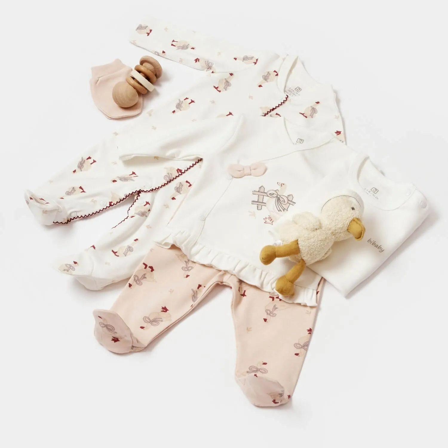 Bibaby Newborn Hospital Set 10-Piece - Twinn Duck, Ecru - Pink