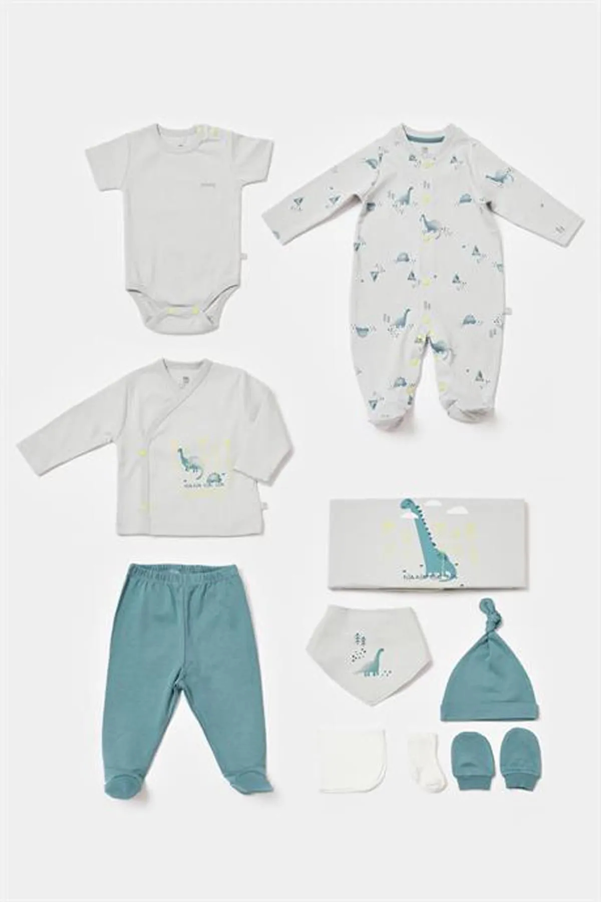 Bibaby My Little Dinosaur 10-Piece Newborn Hospital Set (Grey-Petrol)