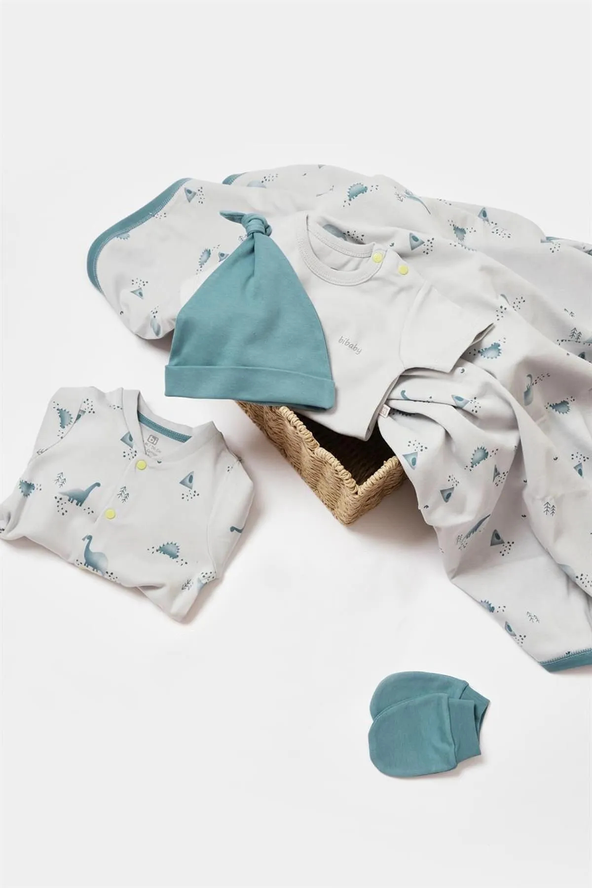 Bibaby My Little Dinosaur 10-Piece Newborn Hospital Set (Grey-Petrol)