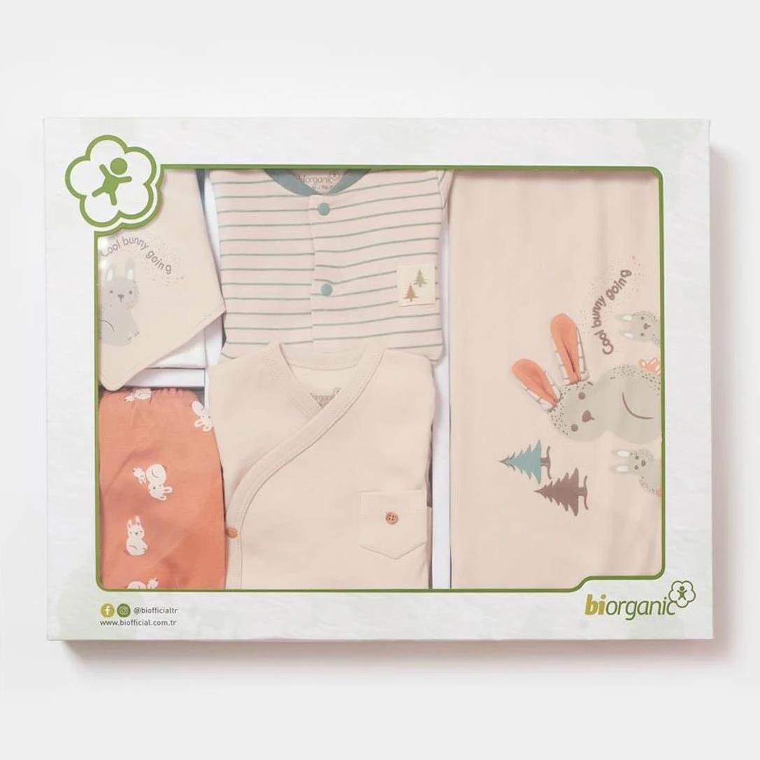 Bibaby-Biorganic Cool Lines Bunny 10-Piece Newborn Hospital Set (Beige-Mustard)