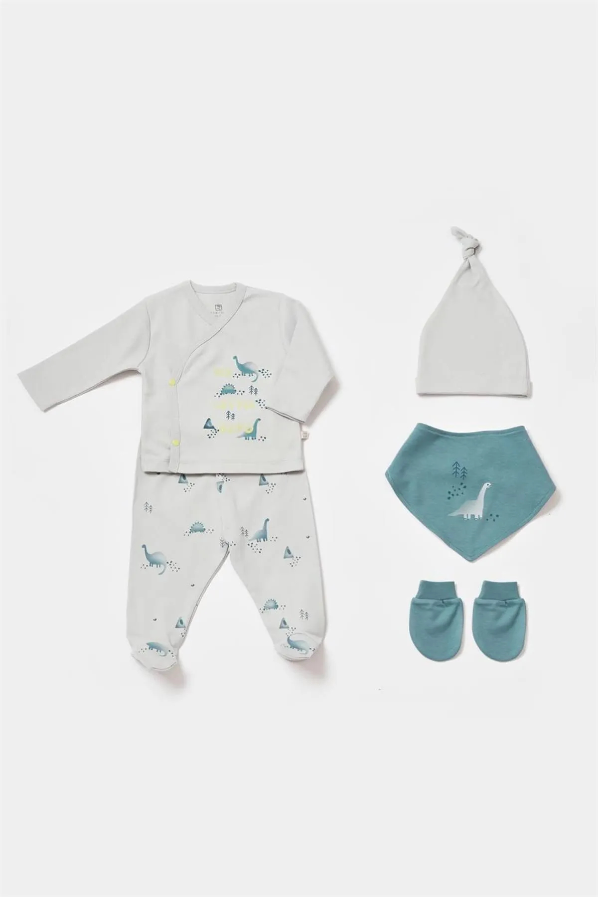 Bibaby My Little Dinosaur 5-Piece Newborn Hospital Set (Grey-Petrol)