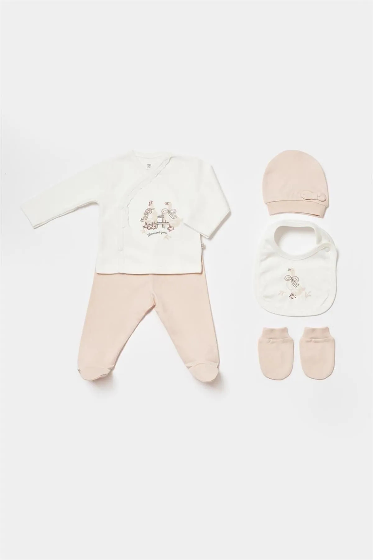 Bibaby Twin Duck 5-Piece Newborn Hospital Set (Ecru-Pink)