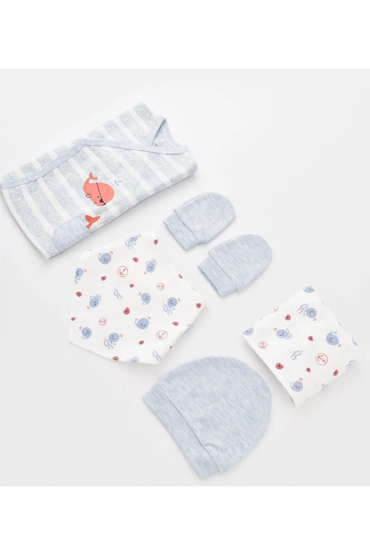 Bibaby Pirate Finny 5-Piece Newborn Hospital Set (Grey-Blue)