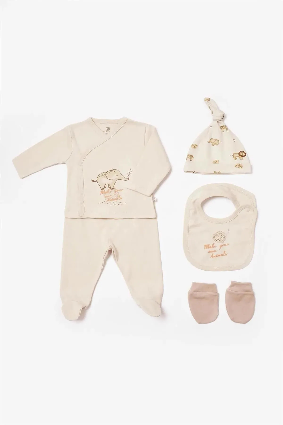 Bibaby Animals Kingdom 5-Piece Newborn Hospital Set (Beige)