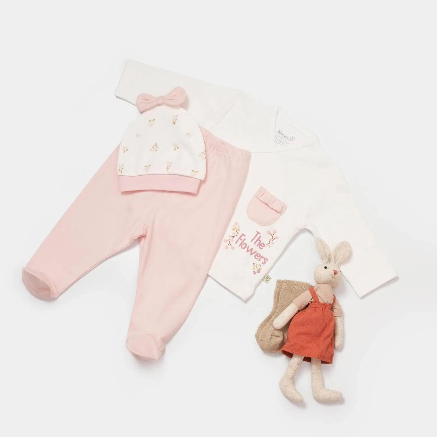 Bibaby -Biorganic The Flowers 5-Piece Newborn Hospital Set (Ecru - Pink)