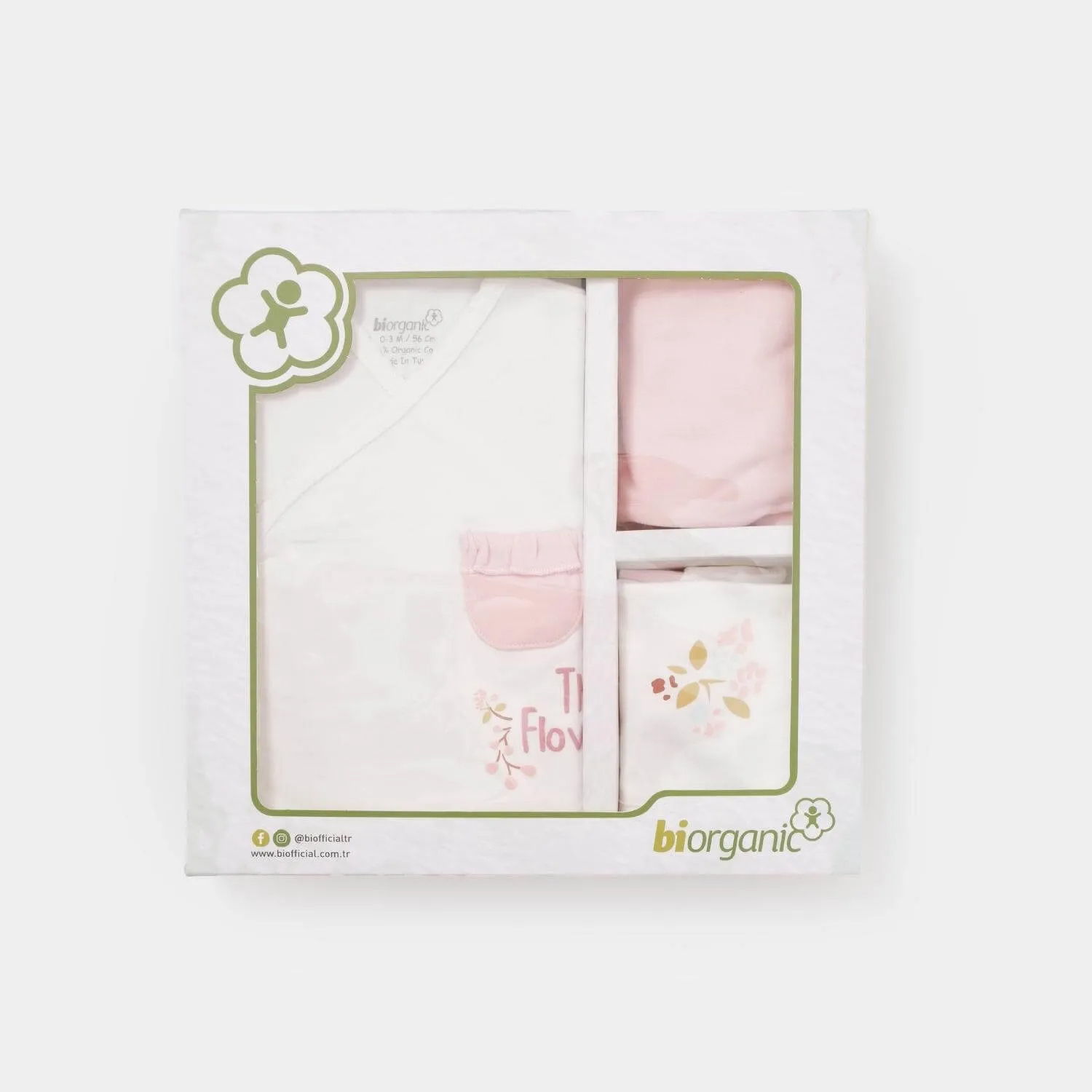 Bibaby -Biorganic The Flowers 5-Piece Newborn Hospital Set (Ecru - Pink)