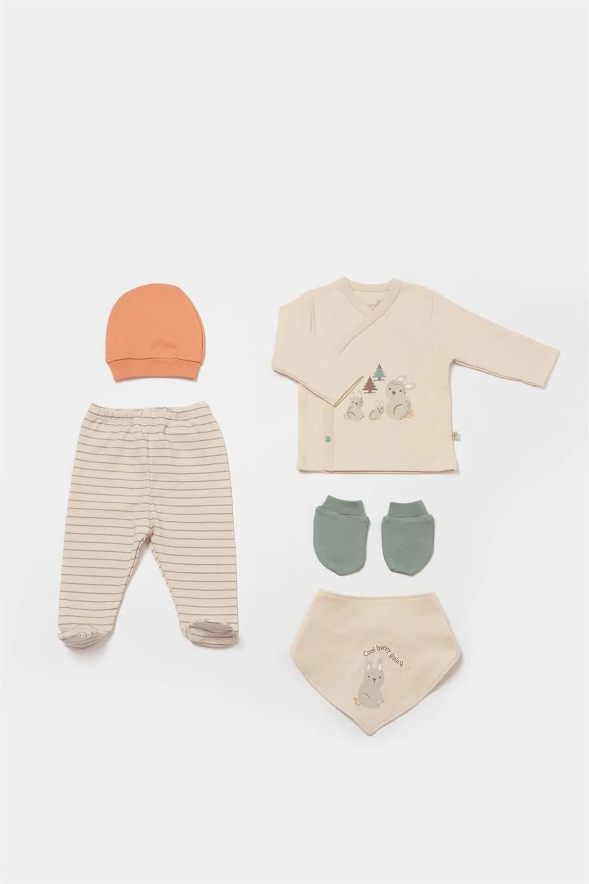 Bibaby-Biorganic Cool Lines Bunny 5-Piece Newborn Hospital Set (Beige-Mustard)