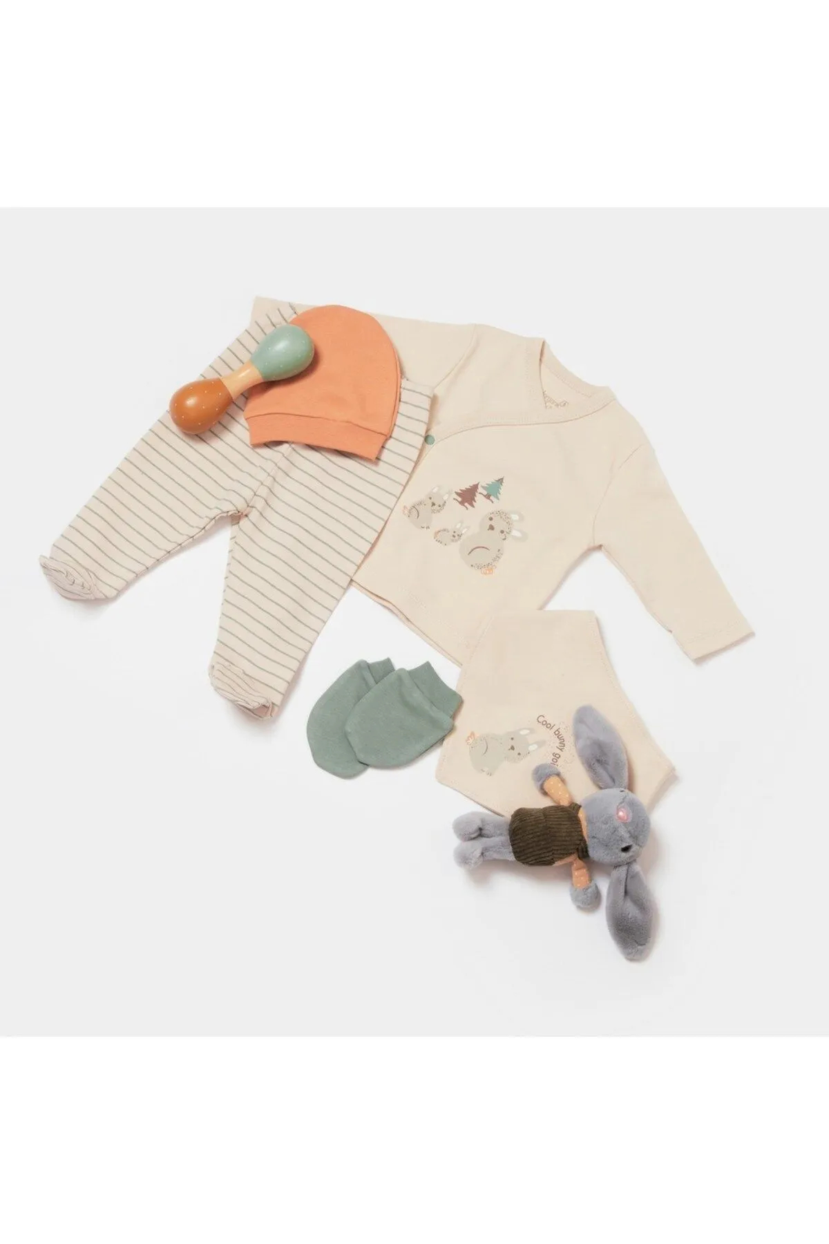 Bibaby-Biorganic Cool Lines Bunny 5-Piece Newborn Hospital Set (Beige-Mustard)