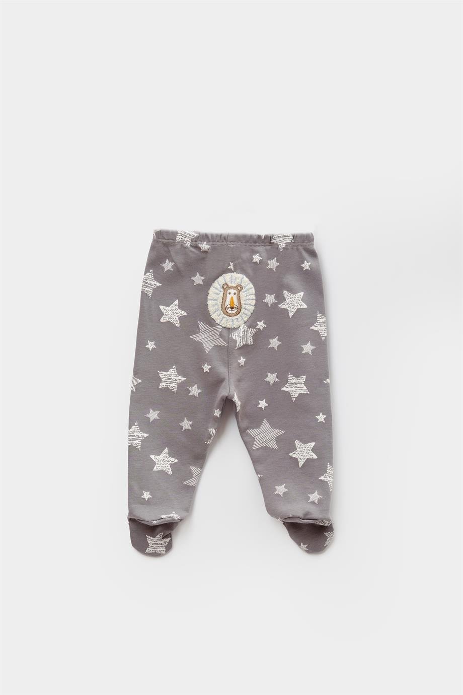 Bibaby-Biorganic Brave Lion Footed Trousers (Grey-Ecru)