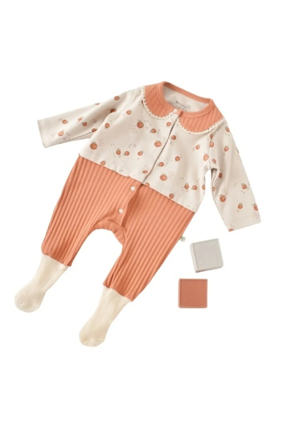 Bibaby Biorganic Summer Fruit Footed Romper (Light Cream Caramel)