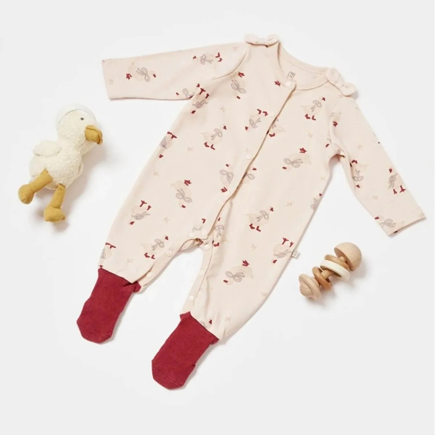 Bibaby Twinn Duck Footed Romper (Ecru-Rose Dry)