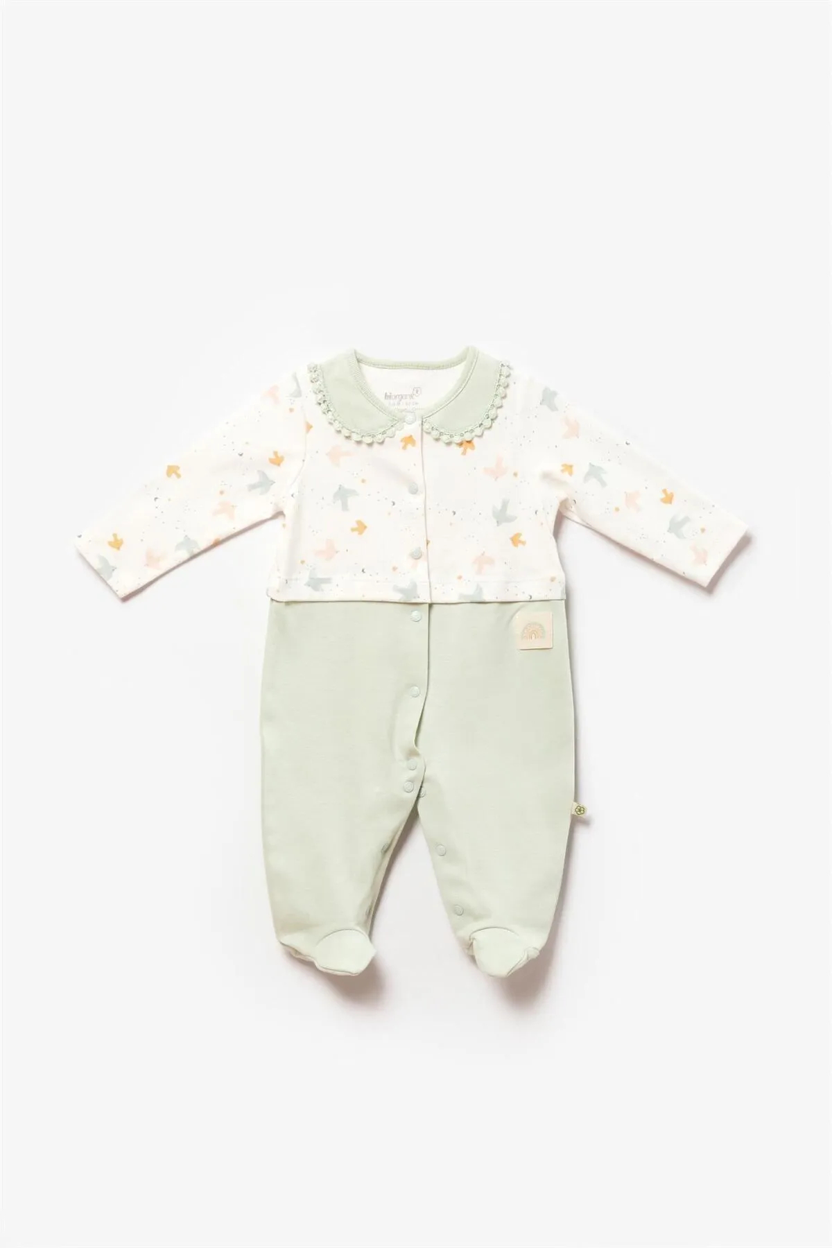 Bibaby Biorganic Tiny Birds Footed Romper (Ecru-Green)