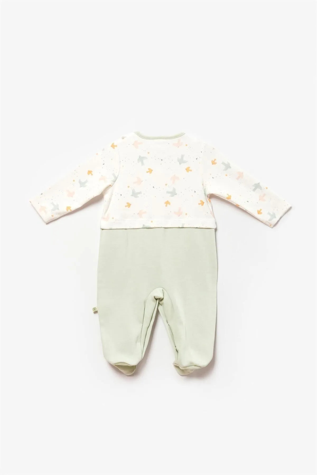 Bibaby Biorganic Tiny Birds Footed Romper (Ecru-Green)