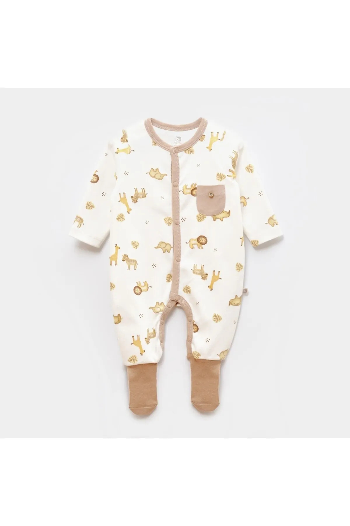 Bibaby Animals Kingdom Footed Romper (Ecru-Brown)