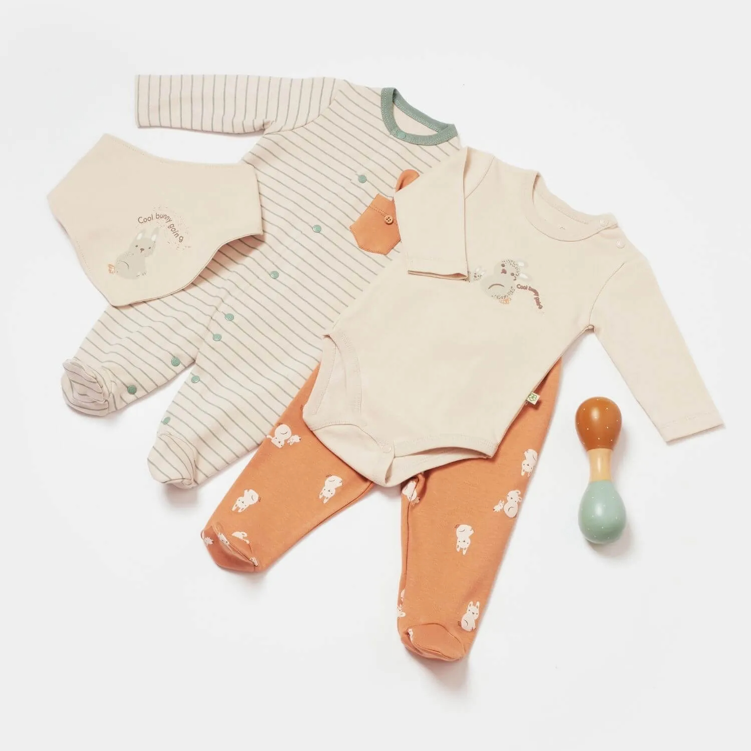 Bibaby-Biorganic Cool Lines Bunny Newborn Hospital Set - Tulle (Biege-Mustard)