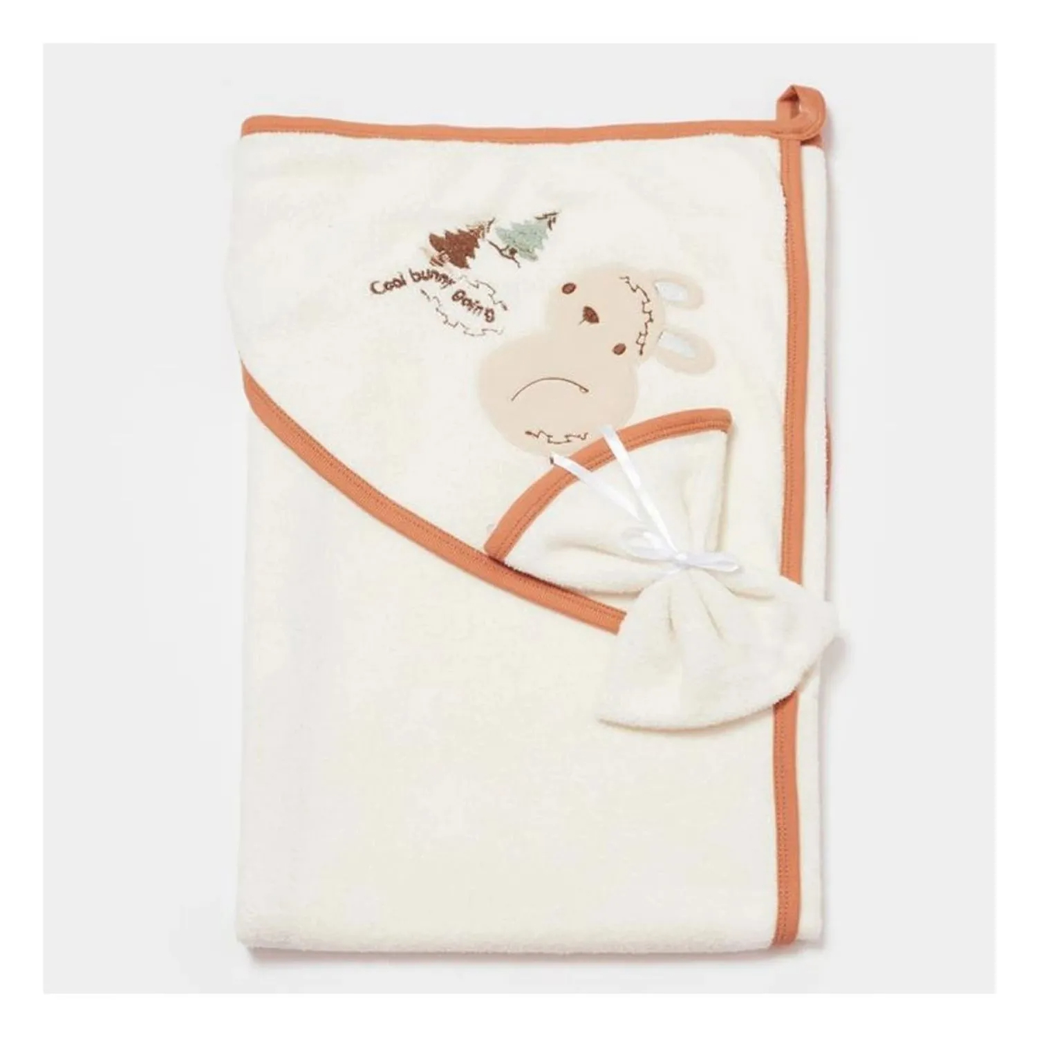 Bibaby-Biorganic Cool Lines Bunny Baby Hooded Towel (Beige-Mustard) 85x90 cm