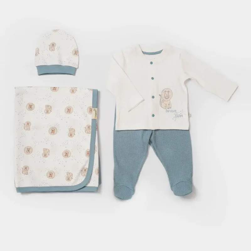 Bibaby-Biorganic Brave Lion Newborn Hospital Set - Tulle (Ecru-Petrol)